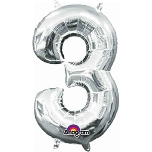 Anagram 16 in. Number 3 Silver Shape Air Fill Foil Balloon 78527